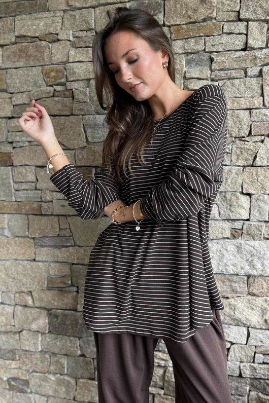 Agnes Stripe Trapeze Top Dark Brown
